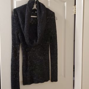 Knitted Black and Silver Cowl Neck Sweater